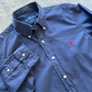 Polo Ralph Lauren Classic Fit Featherweight Twill Button Up Shirt Size M Navy